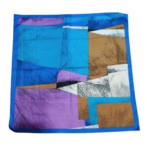 Womens Blue Abstract Geometric Square Scarf Italian Made Vintage Neck Hair Style